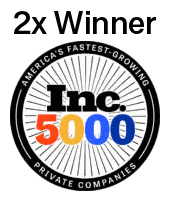 Inc. 5000 badge showing 2x winner with America's fastest-growing private companies.