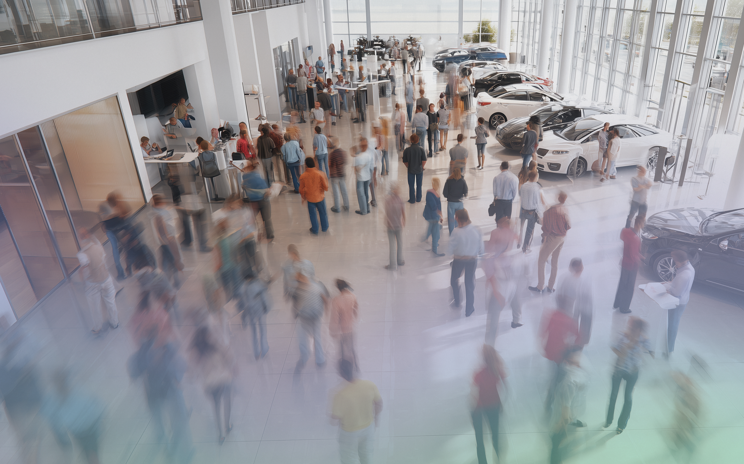 Busy automotive showroom