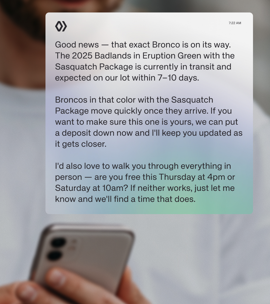 Knows Your Inventory. Uses Every Channel. Books the Appointment.